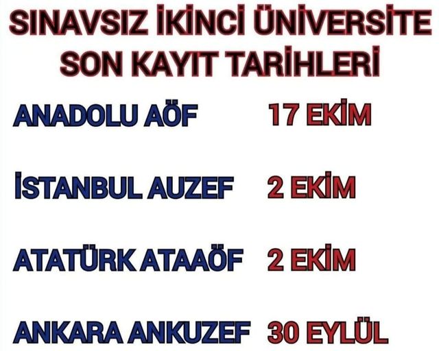 Sınavsız ikinci üniversite giriş için son günler